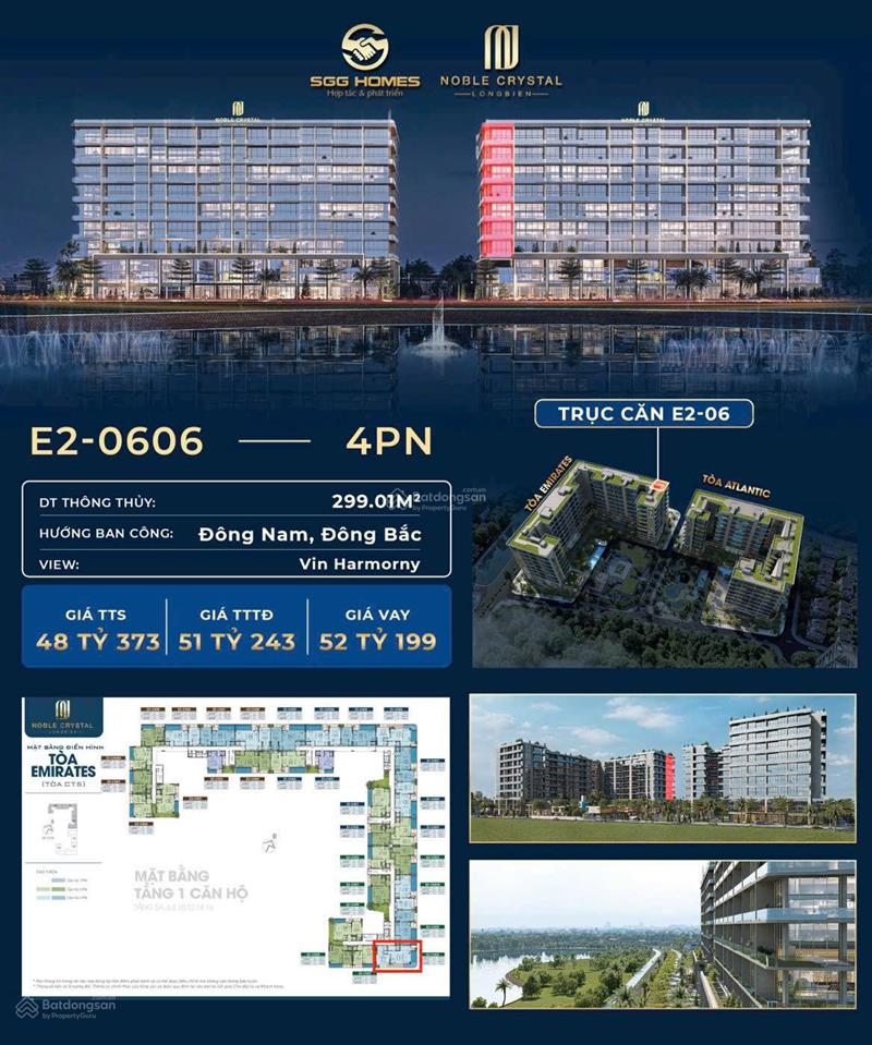 Noble crystal long biên căn hộ e2 0606, 4pn giới hạn tại tòa emirates & atlantic