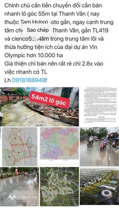 Bán nhanh lô góc 54m2 tại Thanh Văn - Tam Hưng, tiềm năng sinh lời cao