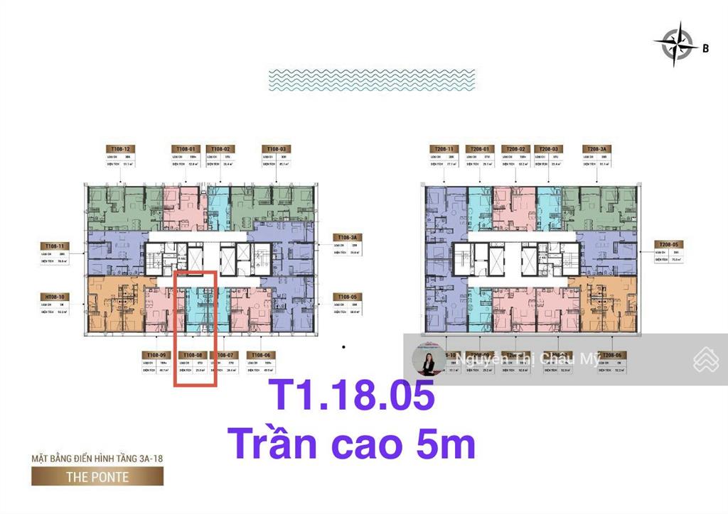 Studio tầng 18 trần cao 5m view biển bán đảo hướng đông tòa t1 sun ponte ms châu mỹ