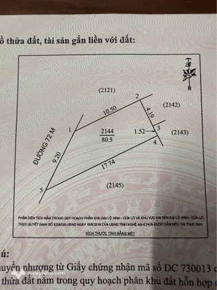 Đất vàng Nghi Phong 80.5m2 mặt đường 72, sổ hồng sẵn sàng, giá hời