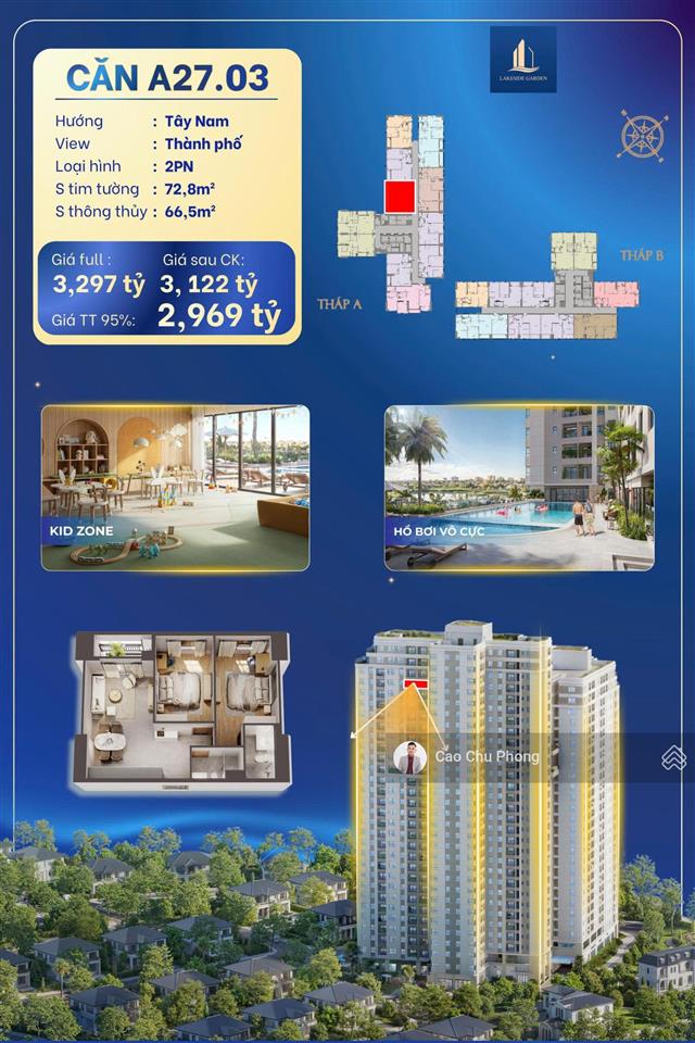 Bán căn lakeside 2pn view city hồ bơi vô cực giá chỉ 2,969 tỷ. 0933 723 ***