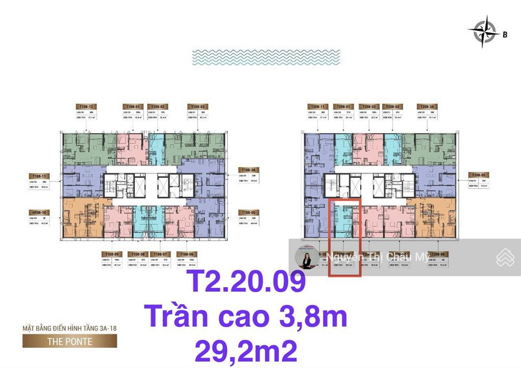 Studio tầng cao 20 trần cao 3,8m view biển bán đảo hướng đông toà t2 sun ponte ms châu mỹ
