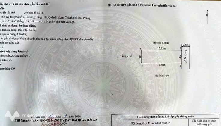 Chính chủ bán đất ngõ 389 Đằng Hải, Hải An 51,4m2, mặt tiền 4m, chỉ 2,25 tỷ