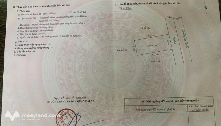 Bán đất tái định cư Điểm 4, Hải An 69,3m2, mặt tiền 5,5m, gần công viên