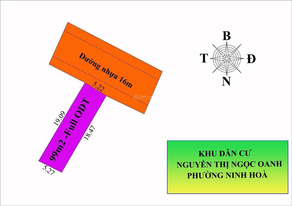 Đất nền trung tâm p. ninh hoà khu dân cư phía sau đường nguyễn thị ngọc oanh full thổ cư 99m2