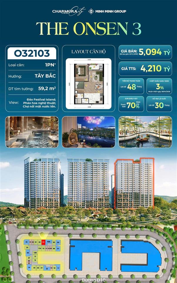 Toà onsen 3 với diện tích 59,2m2, giá chỉ 4,21 tỷ