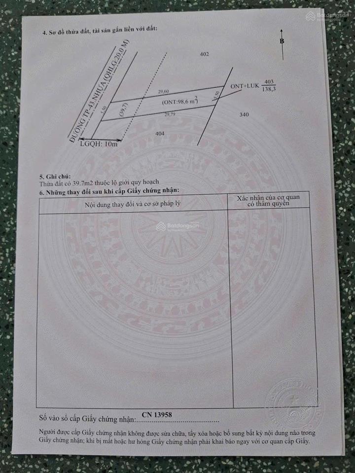 Bán đất mặt tiền nhựa 169 triệu, 138,3m2, ngay chợ tân biên