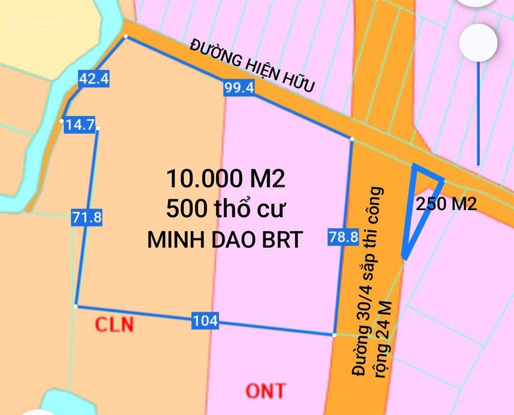 Đất bà rịa vũng tàu 12000 m2 có 500 thổ cư~giá 30 tỷ đường qh 30/4 đến 80 m, đường hiện hữu 100 m