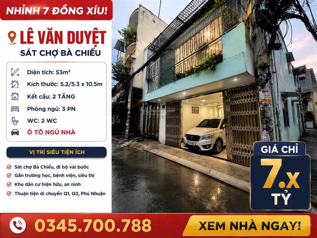 Nhà 53m2 | hxh ngủ nhà lê văn duyệt sát chợ bà chiểu 5.2x10.6m nh 5.3m 2 tầng 3pn 2wc | 7.2 tỷ (tl)