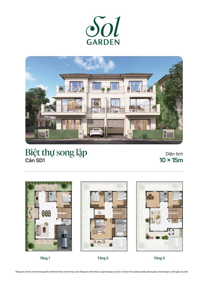 9,8 tỷ biệt thự song lập 150m2 tại solgarden, gần cầu nguyễn trãi. 0966 959 ***