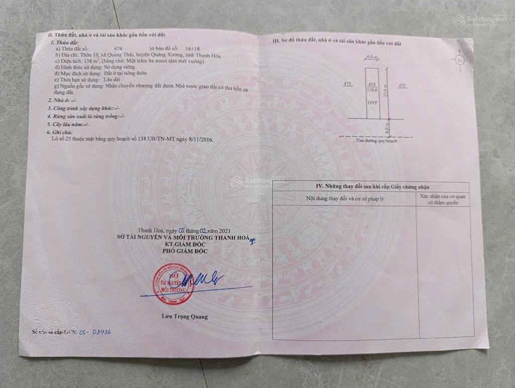 Bán đất mb138 quảng xương, tiên trang, thanh hóa