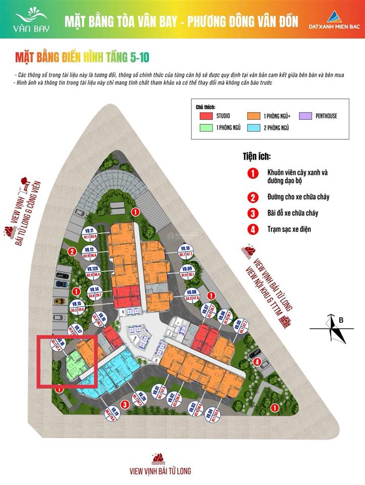 Bán căn hộ 1pn duy nhất 1 căn trên 1 mặt sàn hướng tây nam/ view vịnh bái tử long và công viên đẹp