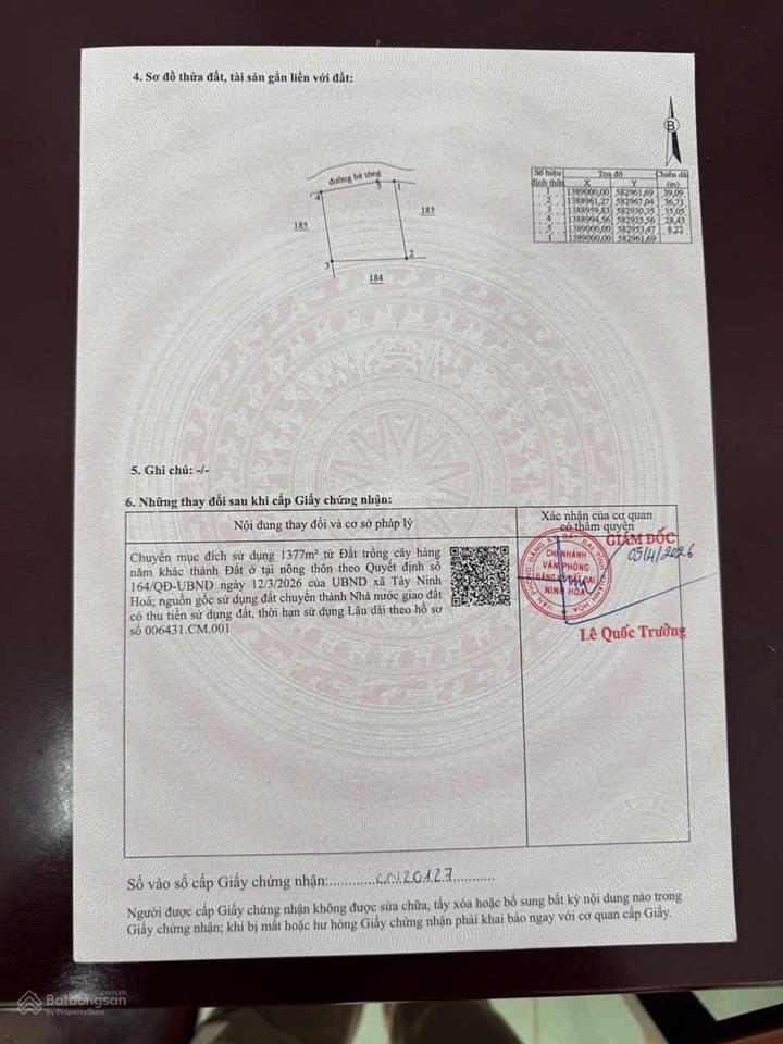 Đẩy nhanh lô đất diện tích 1.377 m2 xã tây ninh hòa, khánh hòa, full thổ cư
