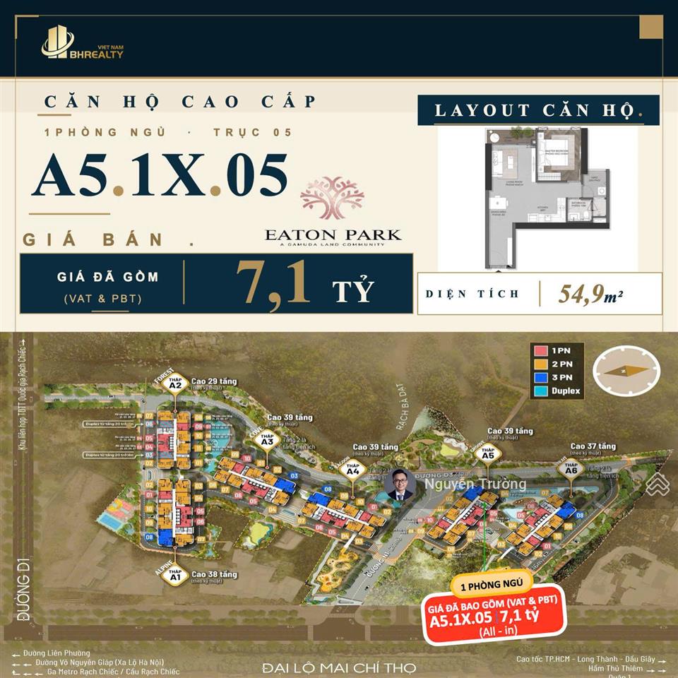 Căn hộ 1pn lầu 1x cực đẹp tại eaton park. giá chỉ 7.1 tỷ sở hữu tầm view rạch chiếc siêu phẩm