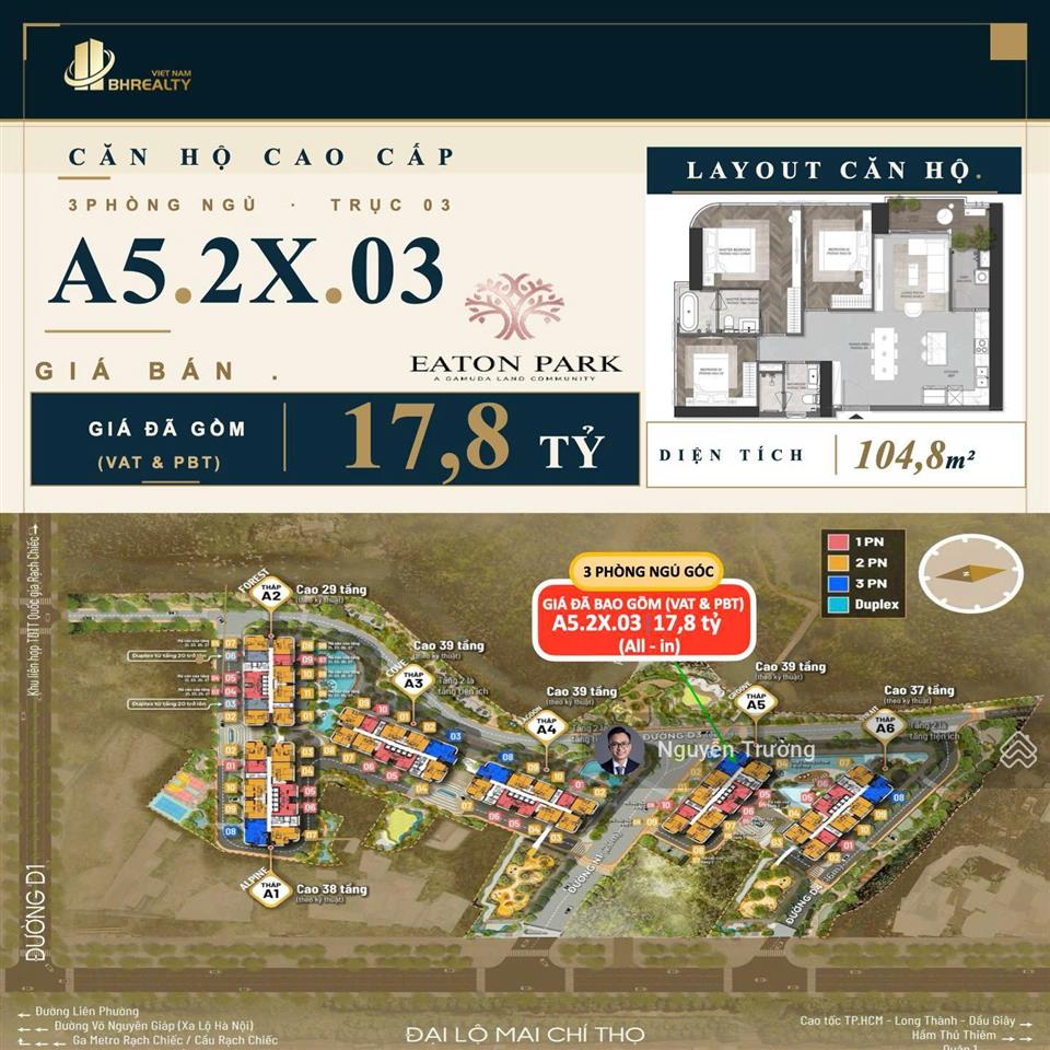 Bán nhanh căn hộ 3pn lầu cao cực đẹp tại eaton park cùng tầm view rạch chiếc siêu phẩm