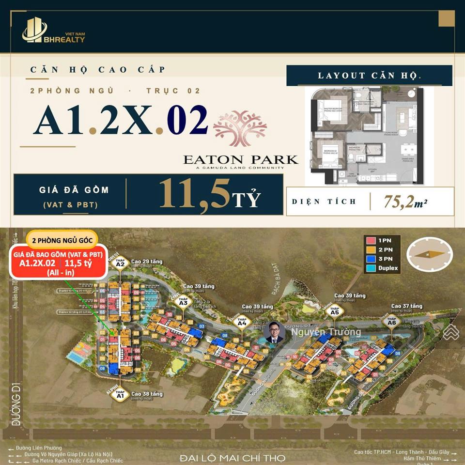 Bán nhanh căn hộ 2pn lầu cao cực đẹp tại eaton park cùng tầm view rạch chiếc siêu phẩm