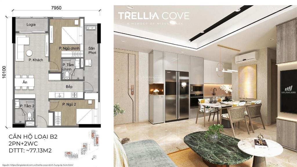 Hàng đẹp trellia cove từ cđt nam long 2pn 2wc 72m² chỉ 5 tỷ, trả góp 2 năm 0% lãi suất