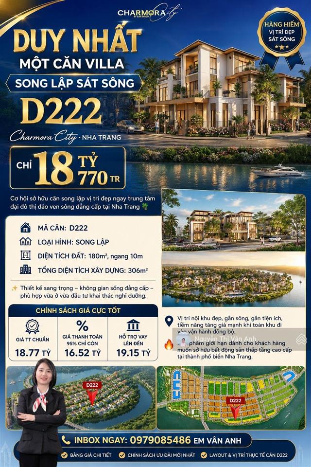 Villa song lập sát sông charmora city nha trang chỉ 18 tỷ 770 triệu sở hữu lâu dài