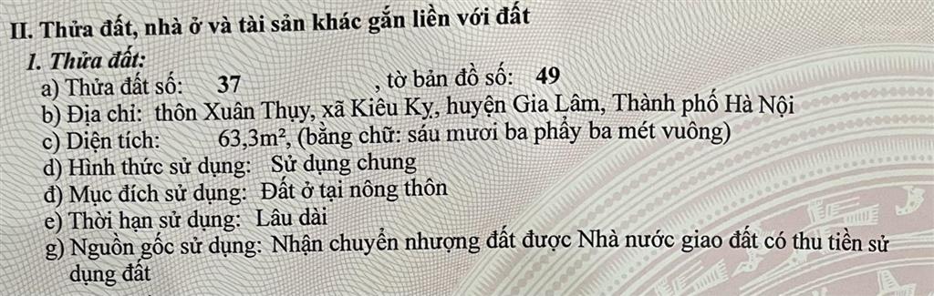 Chính chủ cần bán đất tại thôn xuân thụy, xã gia lâm, hà nội, diện tích 63,3 m2 giá 5,5 tỷ