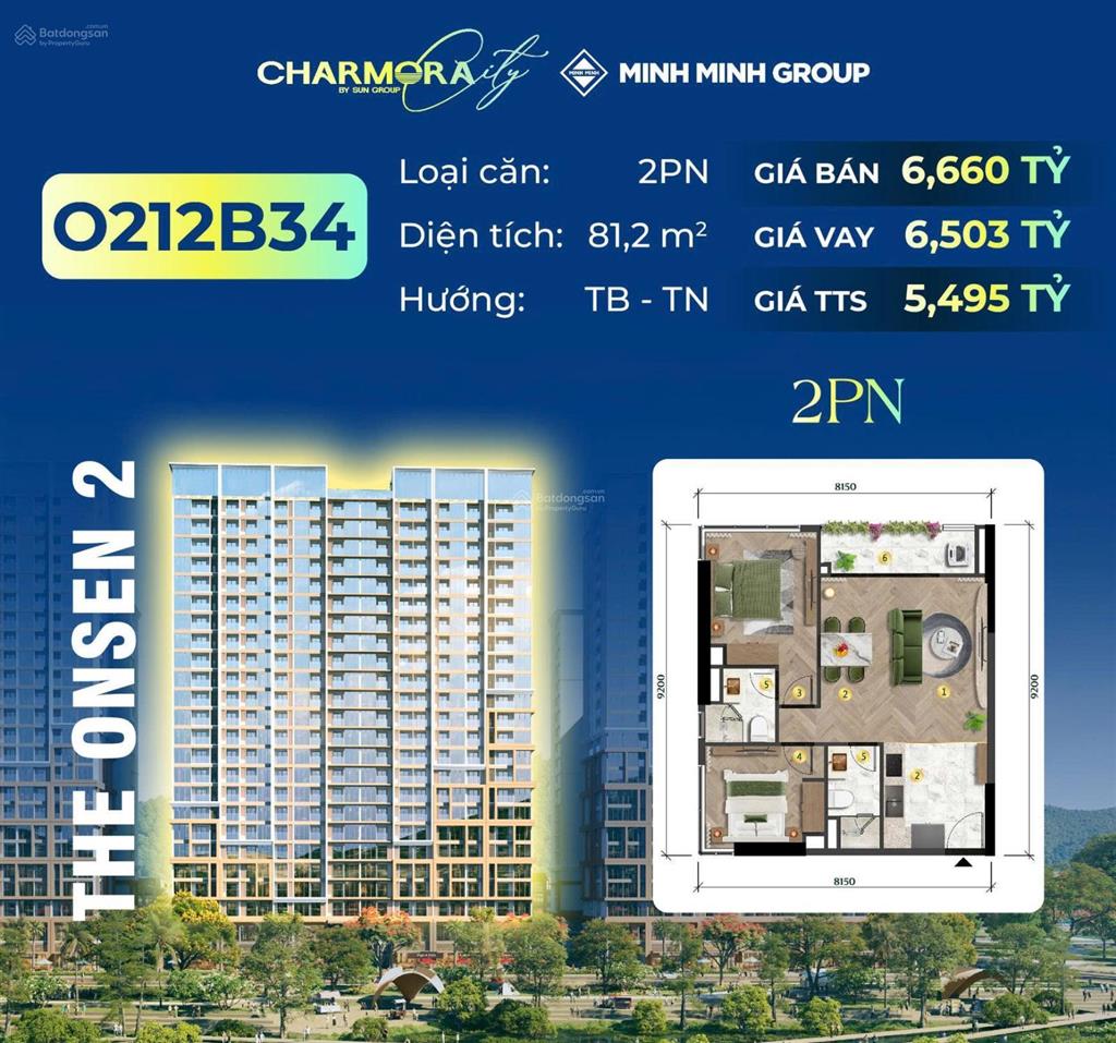 [chiết khấu 1.1 tỷ] căn góc (0212b34) 2pn tòa the onsen 2 charmora city view sông