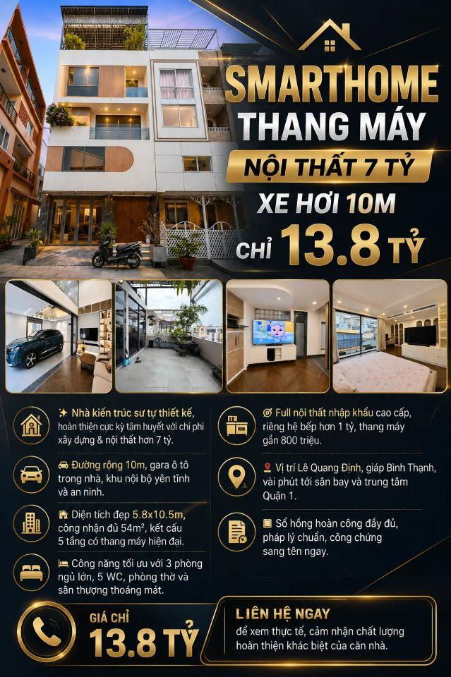 SMARTHOME THANG MÁY - NỘI THẤT HƠN 7 TỶ - HẺM XE HƠI 10M - CHỈ 13.8 TỶ
