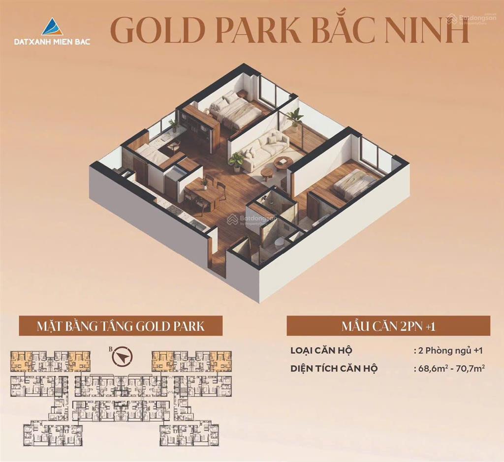 Bán căn chung cư gold park 2pn+, diện tích 68,6m2, full nội thất cao cấp, sổ lâu dài, ck đến 9,5%