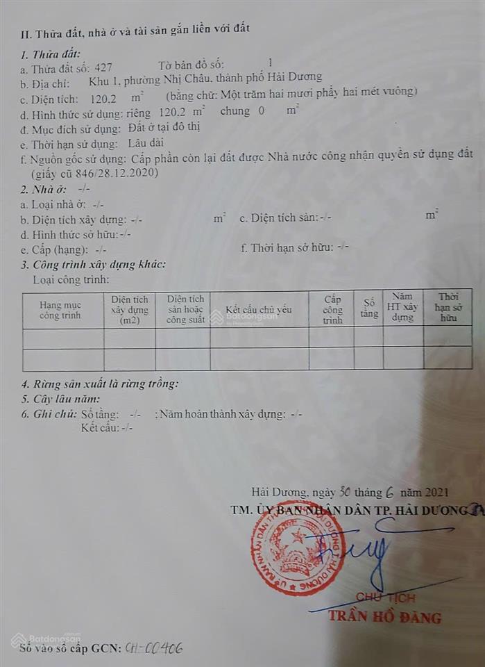 Bán đất, ngõ 4 trương hán siêu, hải dương