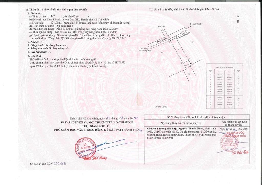 Bán nhanh lô đất đẹp bình khánh cần giờ