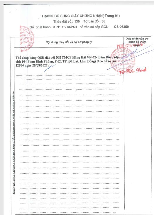 Bán qsdđ thửa đất số 130, tbđ 36 lộc tân, h. bảo lâm (nay là phường 2 bảo lộc), tỉnh lâm đồng