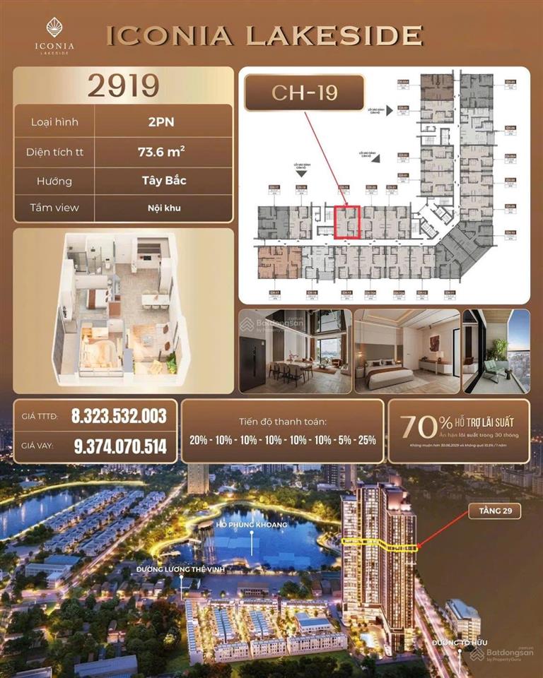 Căn 2pn tầng cao giá tốt view nội khu iconia lakeside 54 tố hữu