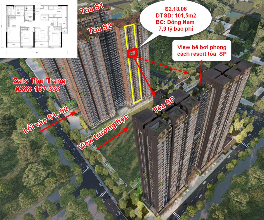 3 ngủ đông nam layout đẹp nhất dự án 101,5m2, tầng trung, phân khu khép kín an ninh 4 lớp