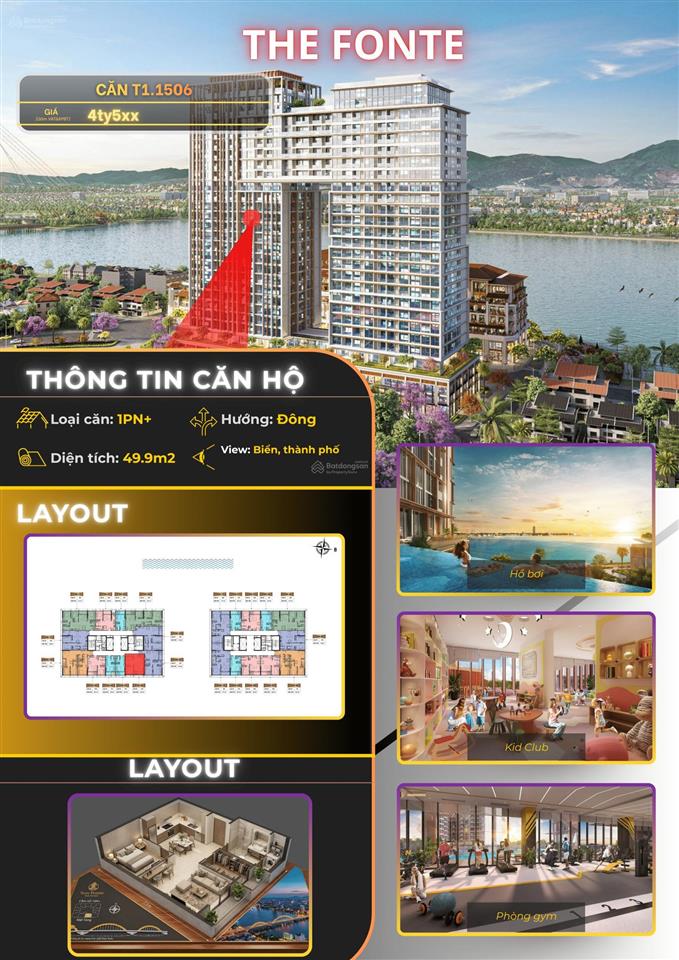 Chính chủ bán gấp sun ponte 1pn+, đã bàn giao, view biển, sát cầu rồng, chỉ 4,3 tỷ