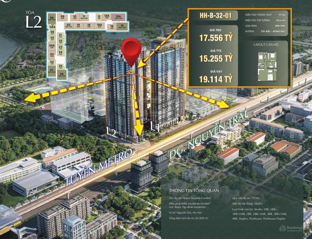 Bán căn 3pn14 tỷ, 100m2. hỗ trợ lãi suất 5 năm, 30% ký hđmb tại masteri nguyễn trãi 0344131**