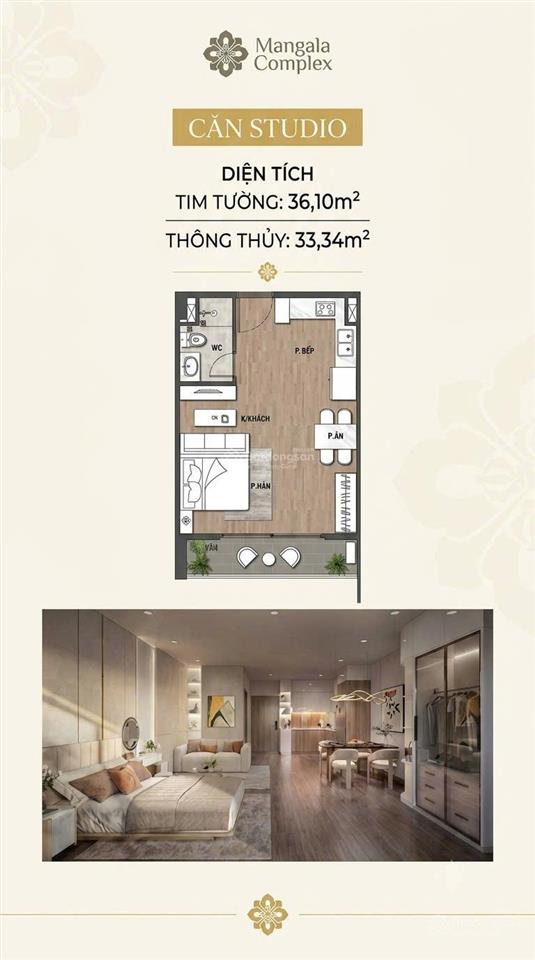 Ra mắt căn hộ studio tại mangala complex, thanh toán sớm 1,611 tỷ, 33,3m², giá cực tốt