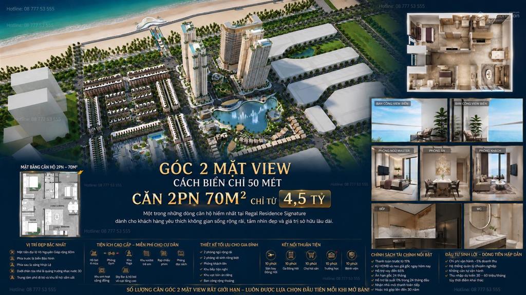 Góc 2 mặt view cách biển chỉ 50 mét căn 2pn 70m2, chỉ từ 4,5 tỷ