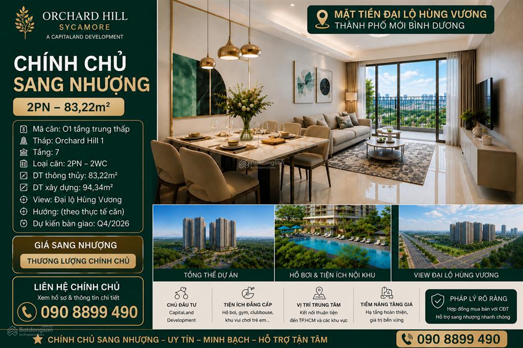 Chính chủ sang nhượng căn 2pn orchard hill sycamore capitaland 94,34 m²