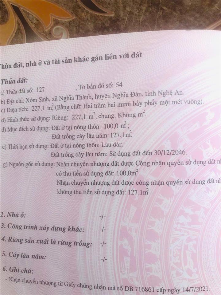 Chính chủ cần tiền bán gấp đất thổ cư nở hậu ngay gần chợ nghĩa thành giá chỉ 790 triệu