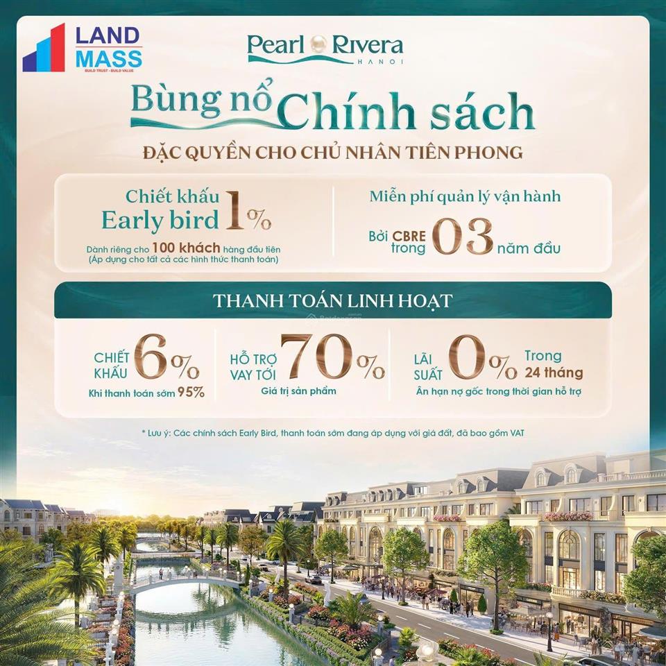 Pearl rivera hà nội chiết khấu lên đến 7%. và hỗ trợ vay lên đến 70% với lãi suất 0%.