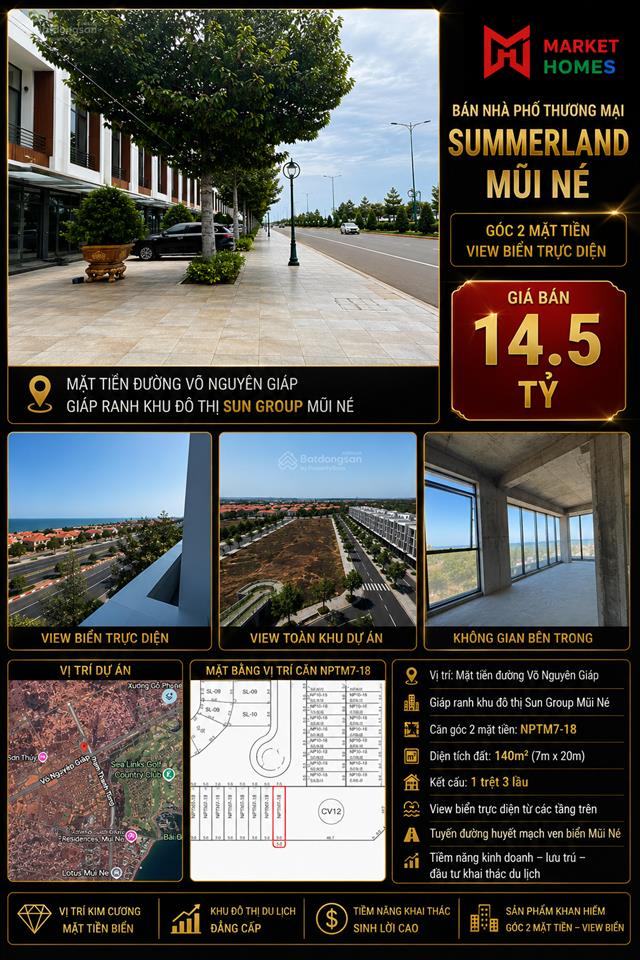 Góc 2 mặt tiền nptm718 summerland phan thiết mặt tiền đường võ nguyên giáp, view biển trực diện