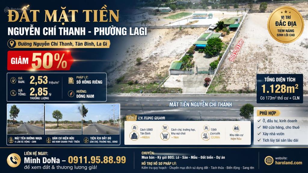 Bán gần 1.2 sào đất thổ cư mặt tiền nguyễn chí thanh, lagi giảm 50% chỉ còn 300 triệu/m ngang