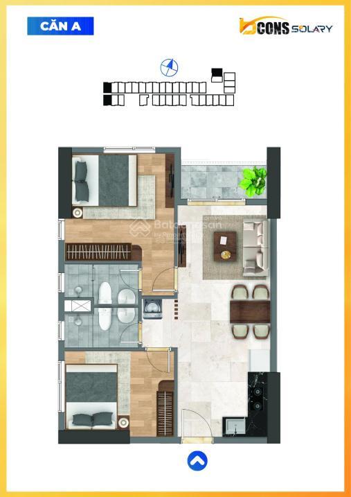 Bán giá thấp căn hộ bcons solary dt lớn 64m², giá 2,180 tỷ 2pn2wc sát tuyến metro số 1