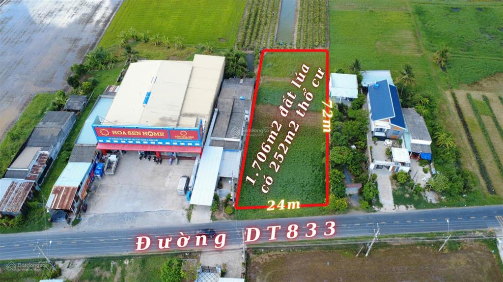 Bán đất mặt tiền dt833 tp. tân an, dt ngang 24m dài 72m