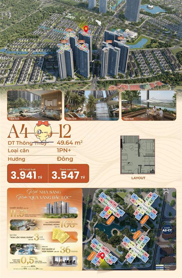 Bán 1pn+ tòa a4 alumi ( view hồ áng mây )