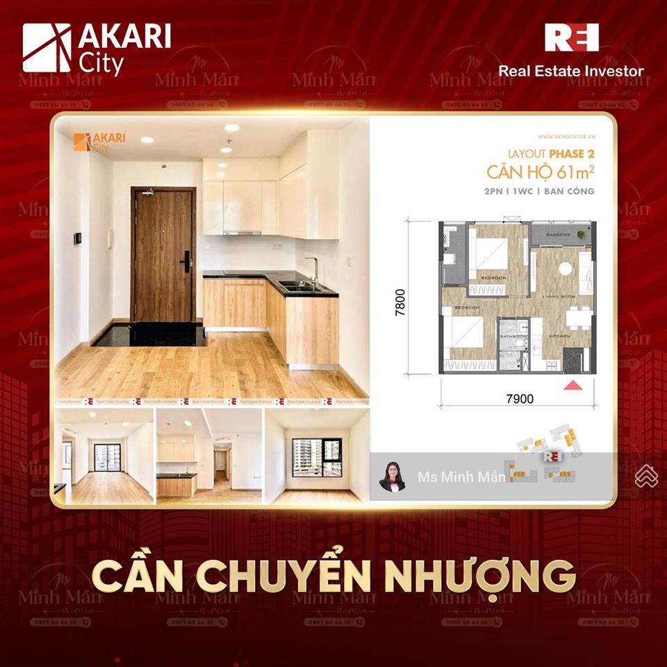 Bán căn hộ akari city nam long, 2pn 61m2 đã bàn giao, sổ hồng riêng pháp lý rõ ràng, an tâm mua ở