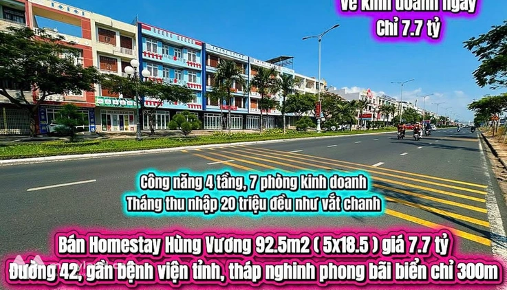 Bán homestay Hùng Vương, 92.5m2 (5x18.5m), giá 7.7 tỷ