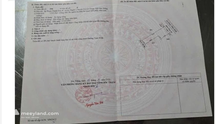 Bán đất mặt tiền kinh doanh đường tỉnh 933, thuộc Đại Ân, Cù Lao Dung, Sóc Trăng