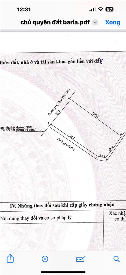 Cần bán 8900m2 giá 3,6tr/mét vuông ở phú mỹ, cách cảng cái mép 1km