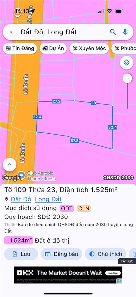 Mặt tiền kinh doanh đường lê duẩn tt đất đỏ brvt (nay là xã đất đỏ tp hcm) dt 1525m²