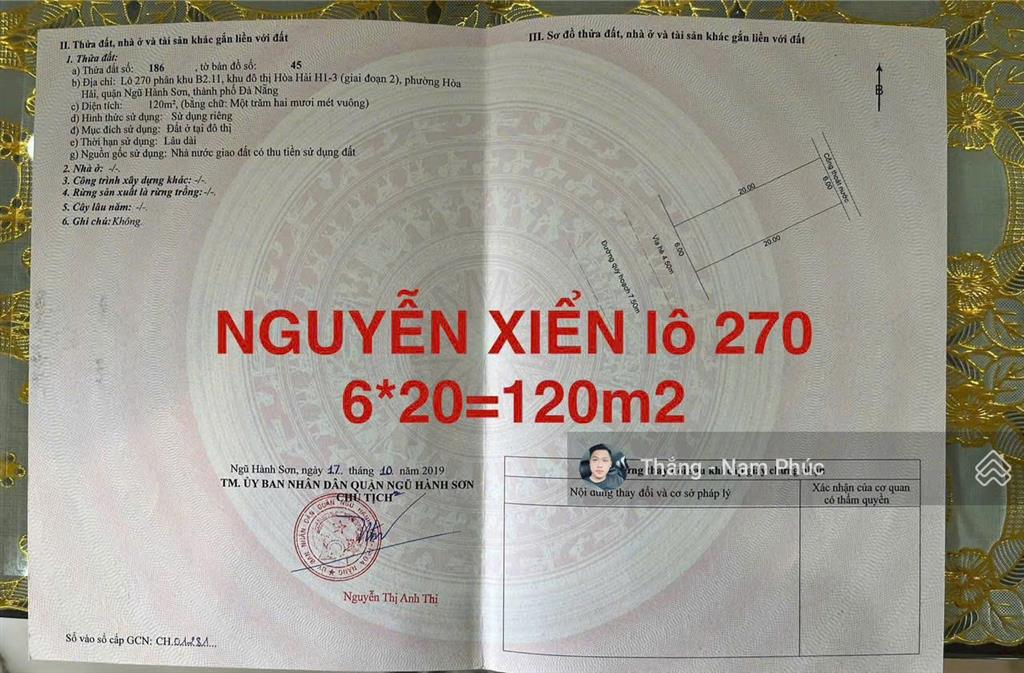 Bán nhanh đất biển nguyễn xiển, ngũ hành sơn gần sát bãi tắm sơn thủy 120m2 ngang 6m