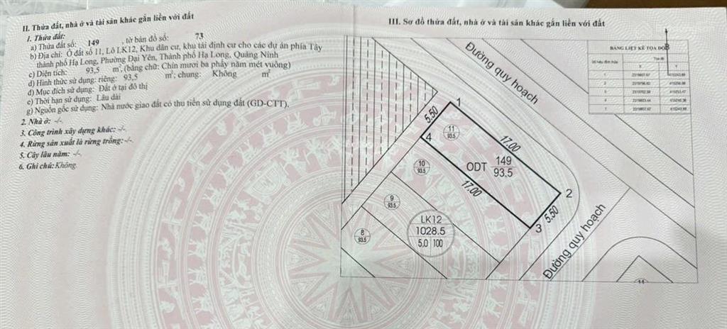 Đất tái định cư đại yên dự án vin hạlongxanh lô góc đẹp 93.5m2 chỉ ~ 2.4 tỷ